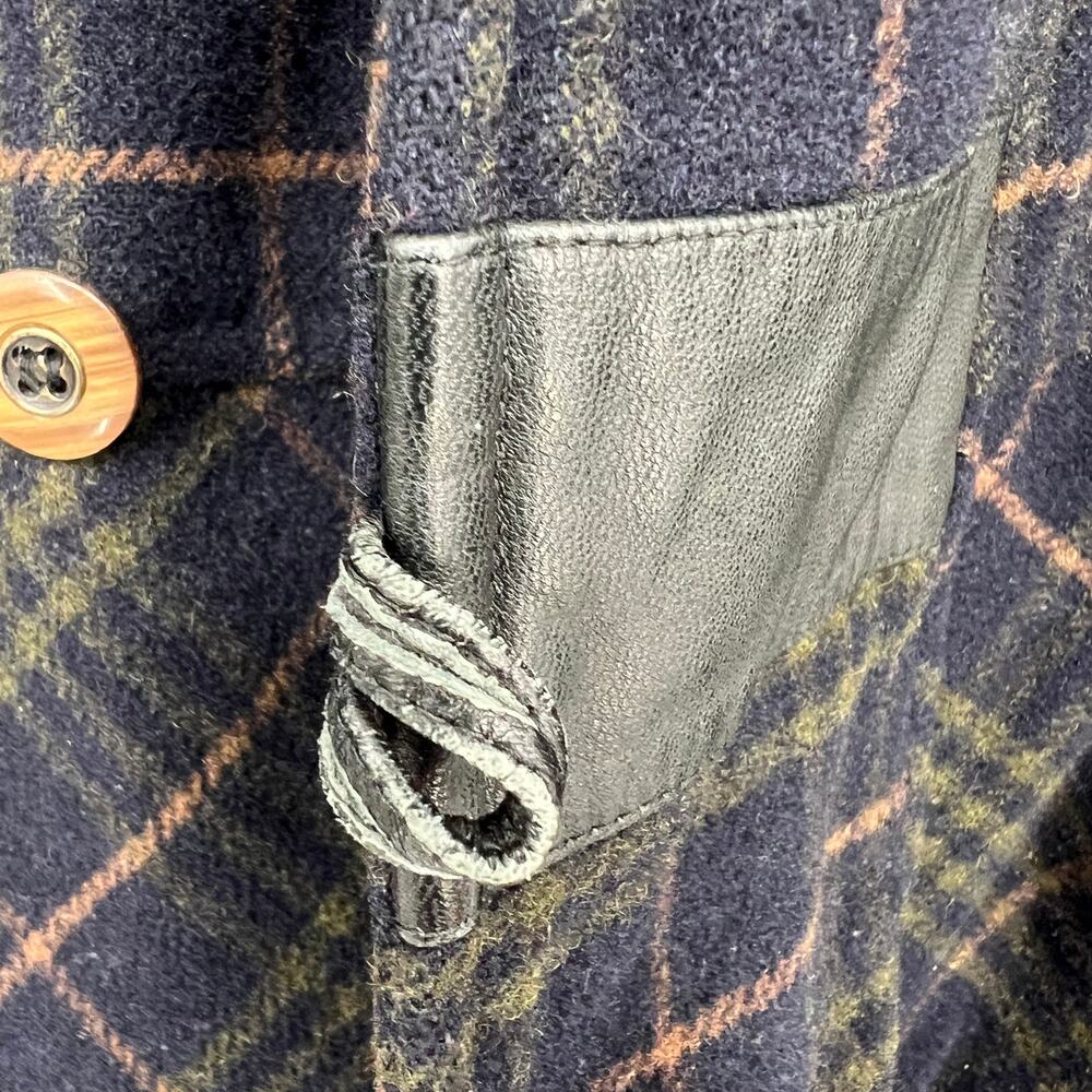 Vintage Collie Italian Lambs Wool Varsity Bomber Jacket Mens XL Navy Blue Plaid - Picture 7 of 11